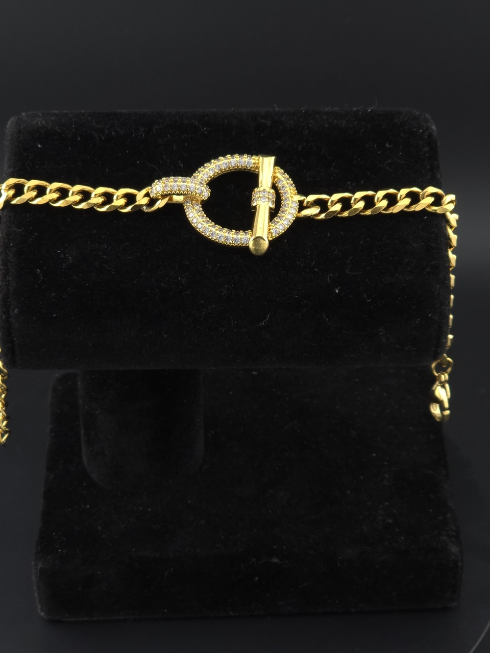 Gold Pave Toggle Chain Bracelet - Women Jewelry Wide Fit